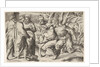 Two satyrs leading Silenus to King Midas, who stands at left with two male attendan…, ca. 1550-80 by Giulio Bonasone