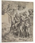 Pan seated near a female figure holding a cornucopia, at right …, ca. 1550-60 by Giulio Bonasone