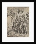 Pan seated near a female figure holding a cornucopia, at right …, ca. 1550-60 by Giulio Bonasone