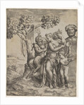 Pan seated near a female figure holding a cornucopia, at right …, ca. 1550-60 by Giulio Bonasone