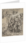 Pan seated near a female figure holding a cornucopia, at right …, ca. 1550-60 by Giulio Bonasone