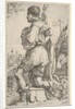 Saint Roch, kneeling on a stone, seen from the side with his dog behind him and a towns…, 1620-30 by Giuseppe Caletti