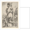 Saint Roch, kneeling on a stone, seen from the side with his dog behind him and a towns…, 1620-30 by Giuseppe Caletti