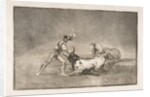 Plate 9 of the 'Tauromaquia': A Spanish knight kills the bull after having lost his horse., 1816 by Francisco Goya