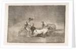 Plate 9 of the 'Tauromaquia': A Spanish knight kills the bull after having lost his horse., 1816 by Francisco Goya