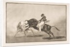 Plate 24 of the 'Tauromaquia': The same Ceballos mounted on another bull breaks short spea…, 1816 by Francisco Goya