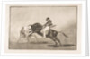 Plate 24 of the 'Tauromaquia': The same Ceballos mounted on another bull breaks short spea…, 1816 by Francisco Goya