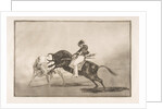 Plate 24 of the 'Tauromaquia': The same Ceballos mounted on another bull breaks short spea…, 1816 by Francisco Goya