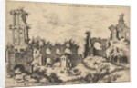 View of ruins on the Palatine Hill with trabeated facade at left and arcades at center, fr…, 1550 by Hieronymus Cock