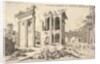 View of unidentified ruins with trabeated facade at left, arcades at center, and arch at r…, 1551 by Hieronymus Cock