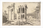 View of unidentified ruins with trabeated facade at left, arcades at center, and arch at r…, 1551 by Hieronymus Cock