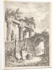 Plate 3: The Statue Before the Ruins: a statue to left next to three figures on a p…, ca. 1763-64 by Hubert Robert
