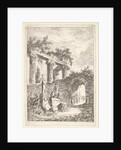 Plate 3: The Statue Before the Ruins: a statue to left next to three figures on a p…, ca. 1763-64 by Hubert Robert