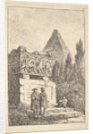 Plate 6: The Sarcophagus: two men conversing to left, another man seated and sleepi…, ca. 1763-64 by Hubert Robert