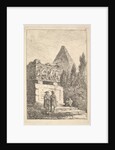 Plate 6: The Sarcophagus: two men conversing to left, another man seated and sleepi…, ca. 1763-64 by Hubert Robert