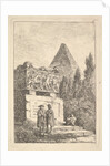 Plate 6: The Sarcophagus: two men conversing to left, another man seated and sleepi…, ca. 1763-64 by Hubert Robert