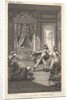 A man leans toward a woman standing in a doorway at right, at left a seated woman rais…, ca. 1784 by Claude Nicolas Malapeau