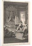A man leans toward a woman standing in a doorway at right, at left a seated woman rais…, ca. 1784 by Claude Nicolas Malapeau