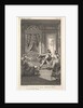 A man leans toward a woman standing in a doorway at right, at left a seated woman rais…, ca. 1784 by Claude Nicolas Malapeau