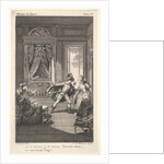 A man leans toward a woman standing in a doorway at right, at left a seated woman rais…, ca. 1784 by Claude Nicolas Malapeau