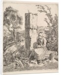 An Old Lady Sitting Near a Pillar at Side of Road, 1819 by Johann Christian Erhard