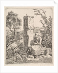 An Old Lady Sitting Near a Pillar at Side of Road, 1819 by Johann Christian Erhard