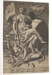Fiducia, a seated woman holds a book and banner while turning her head away from a bare-br…, 1579 by Johann Sadeler I