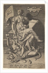 Fiducia, a seated woman holds a book and banner while turning her head away from a bare-br…, 1579 by Johann Sadeler I