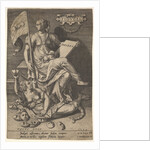 Fiducia, a seated woman holds a book and banner while turning her head away from a bare-br…, 1579 by Johann Sadeler I