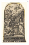 Annunciation, Mary kneels at a lectern as Gabriel approaches on a cloud from the …, ca. 1580-1600 by Johann Theodor de Bry