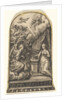 Annunciation, Mary kneels at a lectern as Gabriel approaches on a cloud from the …, ca. 1580-1600 by Johann Theodor de Bry