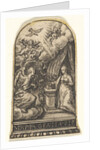 Annunciation, Mary kneels at a lectern as Gabriel approaches on a cloud from the …, ca. 1580-1600 by Johann Theodor de Bry