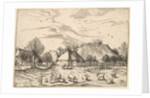 Farms, cattle with herdsmen and milkmaids in the foreground from Multifariarum casularu…, 1559-61 by Johannes van Doetecum I