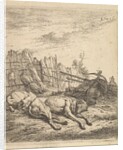 Two dogs sleeping on the ground; a plough, farm equipment, bunches of straw, and a …, ca. 1641-78 by Karel Du Jardin