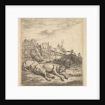 Two dogs sleeping on the ground; a plough, farm equipment, bunches of straw, and a …, ca. 1641-78 by Karel Du Jardin