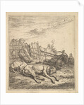 Two dogs sleeping on the ground; a plough, farm equipment, bunches of straw, and a …, ca. 1641-78 by Karel Du Jardin