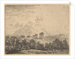 View of hillside with ruins and mountain crag beyond, in the foreground a m…, 1658 by Karel Du Jardin
