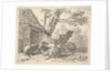 Four sheep, one sheep stands among three others lying on the ground next to a shed with th…, 1658 by Karel Du Jardin