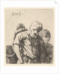 Bearded man shown in half-length with bundle slung over right shoulderblade, flanke…, ca. 1641-78 by Karel Du Jardin
