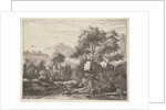 Two men standing ankle-deep in a body of water with a rocky outcrop behind them, to the le…, 1658 by Karel Du Jardin