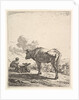 Cowherd with cow and calf on a hillside, the cowherd viewed from behind and seated in the …, 1658 by Karel Du Jardin
