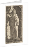 St. Paul standing under an overgrown arch, his left foot poised upon a rock, his right han…, 1545 by Lambert Suavius