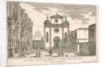 Plate 38: View of the facade of the church of St. Roch and at left the facade of the Schoo…, 1703 by Luca Carlevarijs