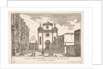 Plate 38: View of the facade of the church of St. Roch and at left the facade of the Schoo…, 1703 by Luca Carlevarijs