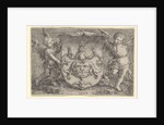 Coat of Arms with a Mask, Held by Two Genii, 1527 by Lucas van Leyden