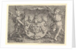 Coat of Arms with a Mask, Held by Two Genii, 1527 by Lucas van Leyden