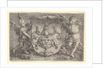 Coat of Arms with a Mask, Held by Two Genii, 1527 by Lucas van Leyden