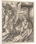 The Annunciation; on the left the archangel Gabriel approaches the praying Virgin…, ca. 1500-1534 by Marcantonio Raimondi