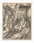 The Annunciation; on the left the archangel Gabriel approaches the praying Virgin…, ca. 1500-1534 by Marcantonio Raimondi