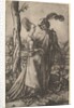 Lord and lady walking with figure of death hiding behind a tree, holding an hourg…, ca. 1500-1534 by Marcantonio Raimondi